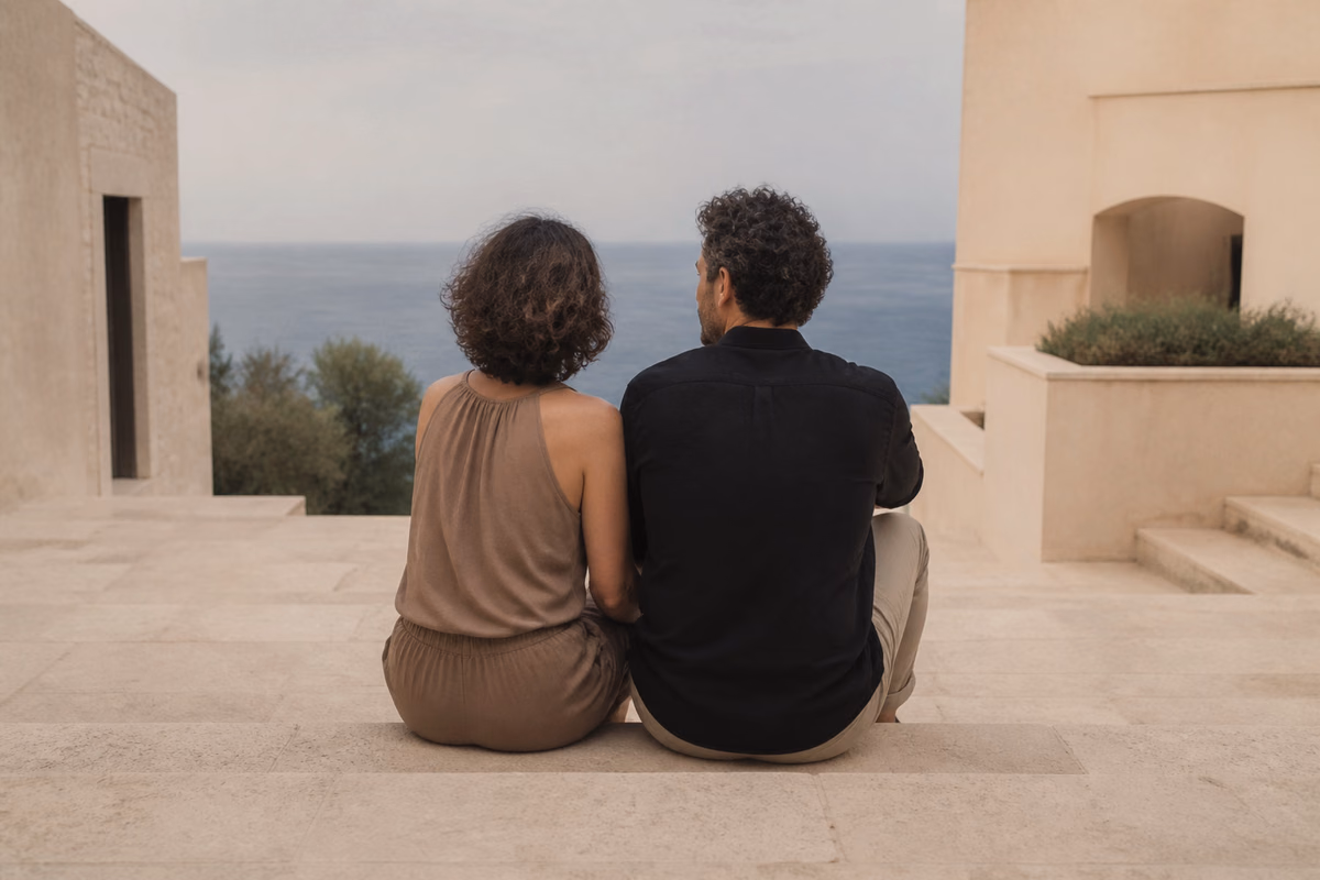 Un couple échange face à la mer